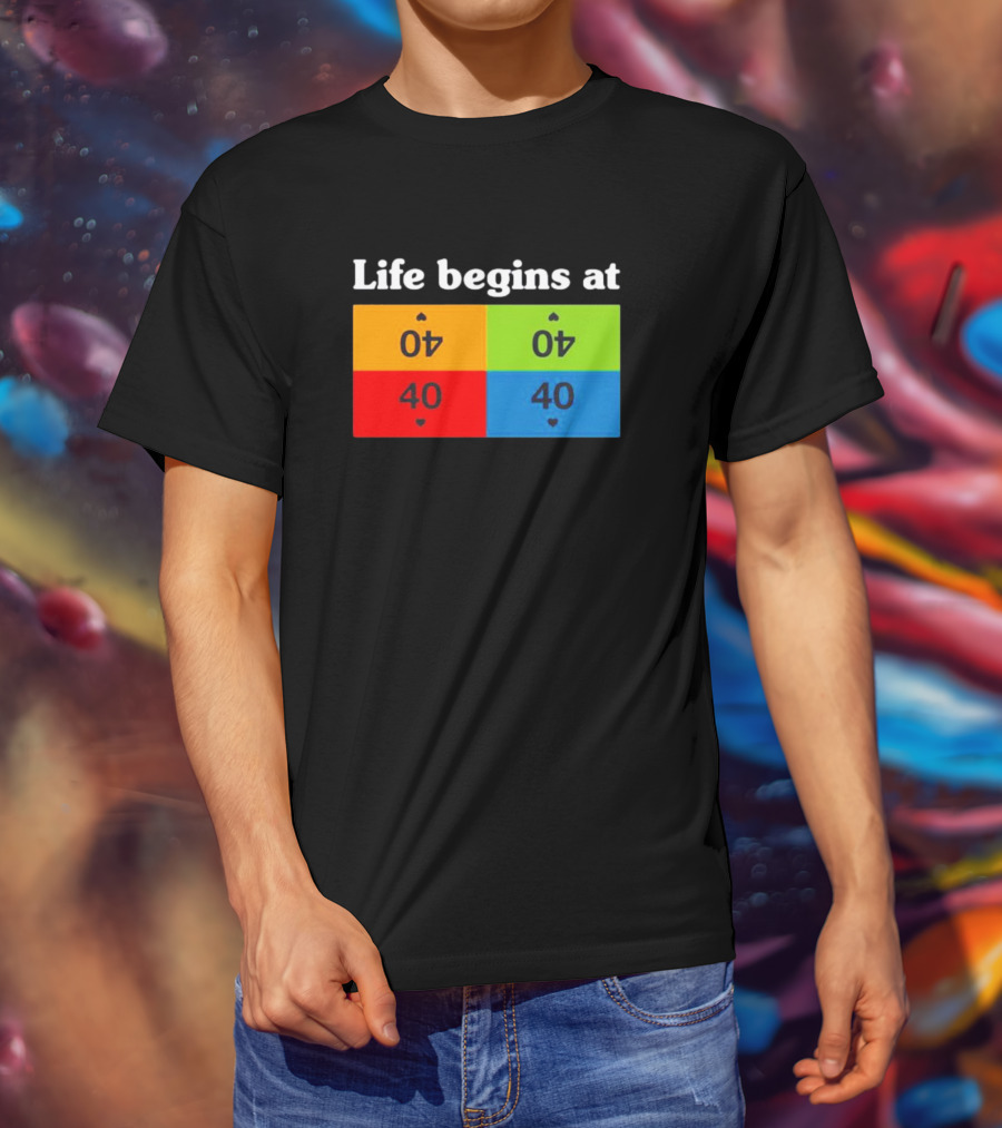 Life Begins At 40 Colorful Playing Card Symbols T-Shirt