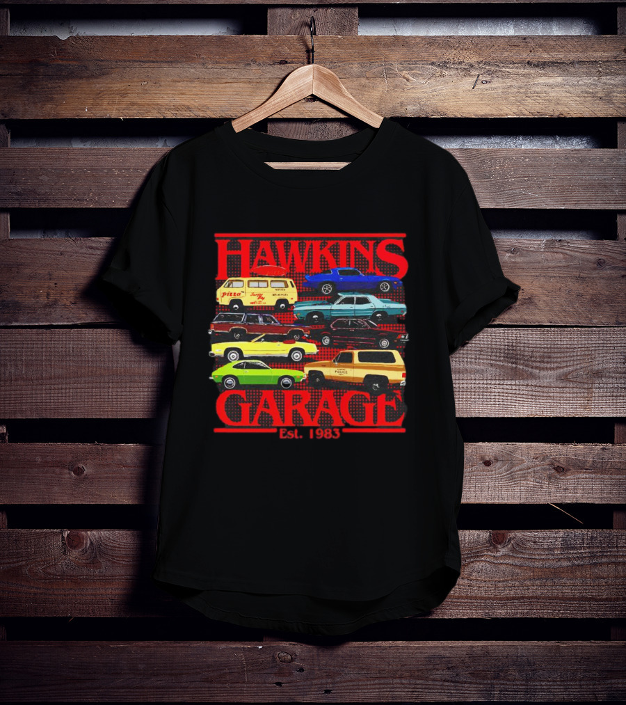 Hawkins Garage Stranger Things Vintage Cars Pizza Van Est. 1983 T-Shirt