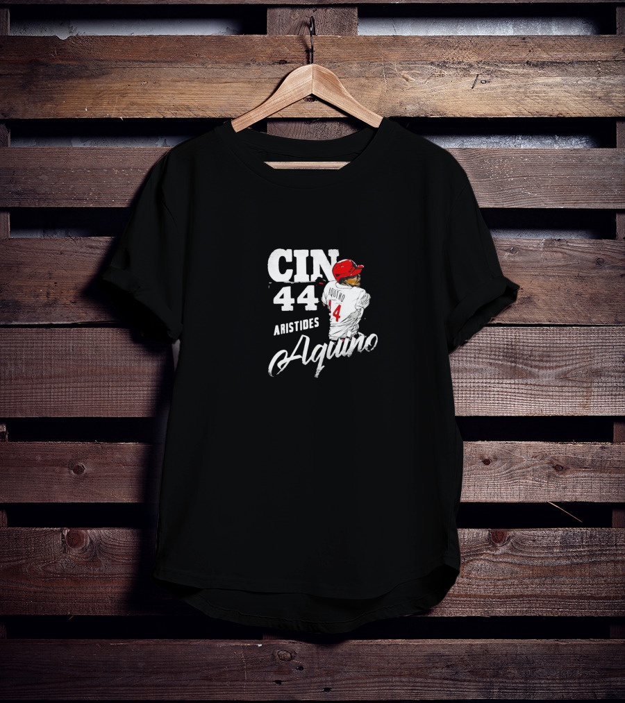 CIN 44 Aristides Aquino Cincinnati Reds Baseball Action Pose T-Shirt