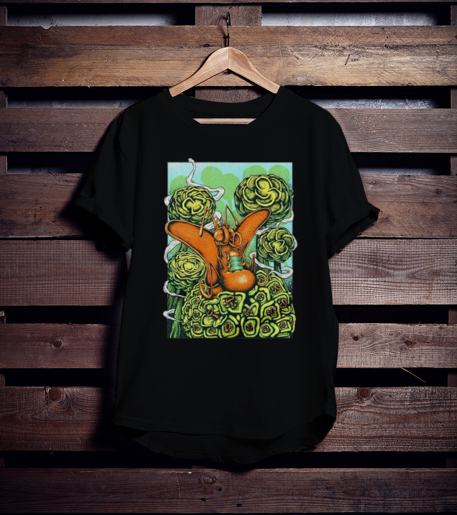 Chill Fly On Vibrant Green Floral Background T-Shirt