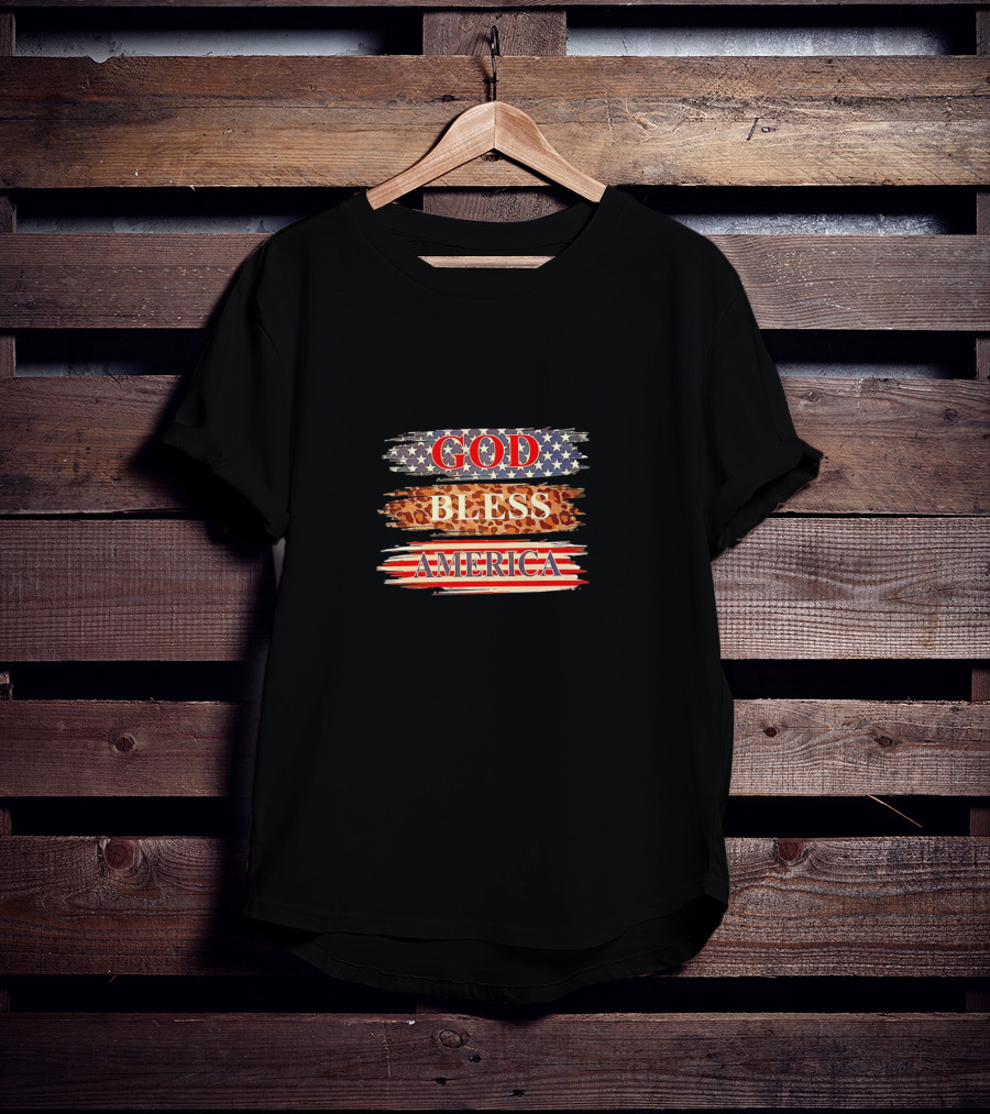 God Bless America Stars Stripes Leopard Print T-Shirt