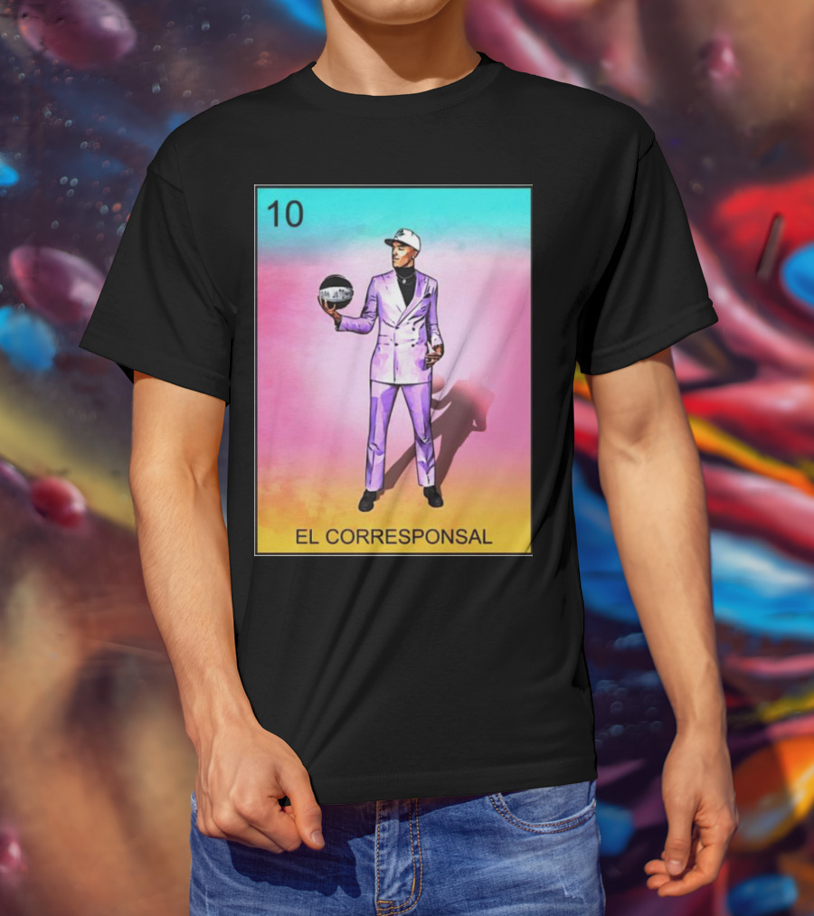10 El Corresponsal Lotería Card Style In Lavender Suit Holding Basketball T-Shirt