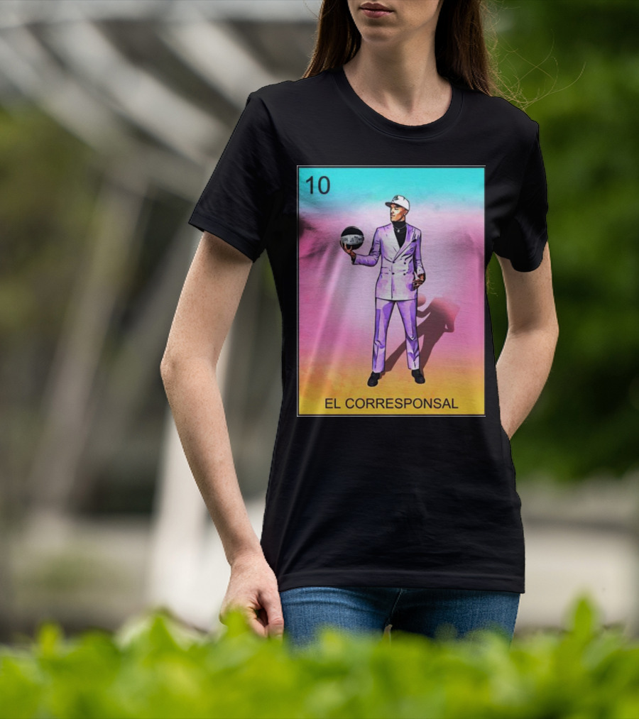 10 El Corresponsal Lotería Card Style In Lavender Suit Holding Basketball T-Shirt