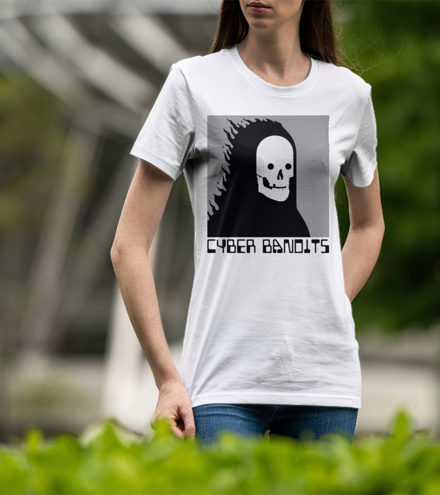 Flaming Reaper Cyber Bandits Skull T-Shirt