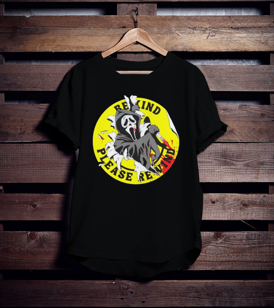 Rewind Please Rewind Ghost Face Iconic T-Shirt