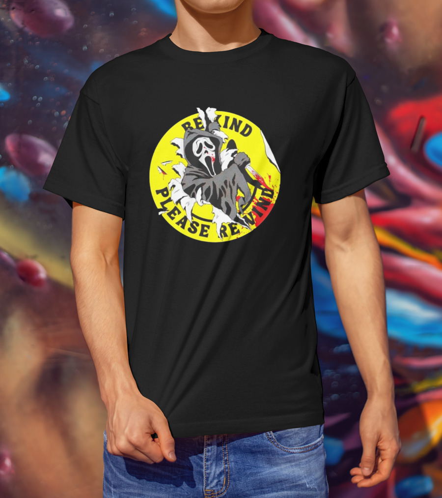Rewind Please Rewind Ghost Face Iconic T-Shirt