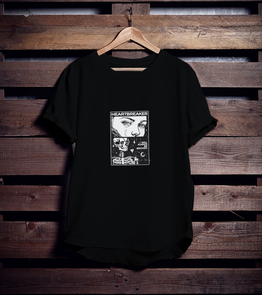 Heartbreaker Skull I Will Always Be Broken Crying Face Art With Skeleton And Stars T-Shirt