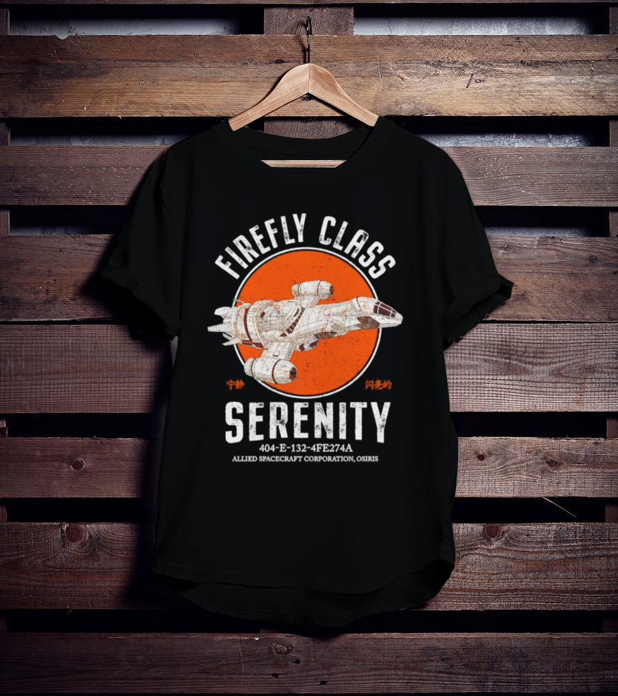 Firefly Class Serenity 404-E-132-4Fe274A Allied Spacecraft Corporation Osiris T-Shirt