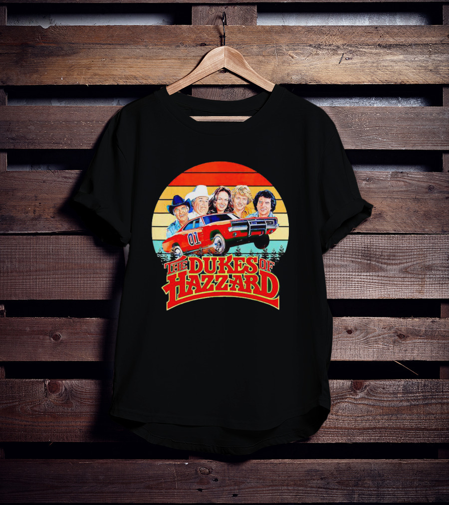 Vintage The Dukes Of Hazzard Characters With Dodge Charger 01 Retro Sunset T-Shirt