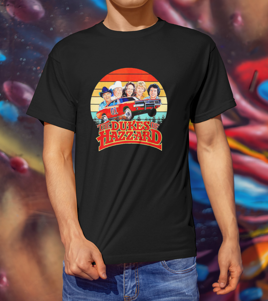 Vintage The Dukes Of Hazzard Characters With Dodge Charger 01 Retro Sunset T-Shirt