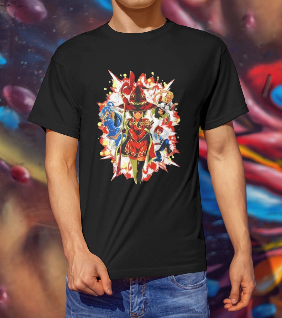 Explosion Magic Anime Konosuba Megumin Aqua Darkness Kazuma Scene T-Shirt
