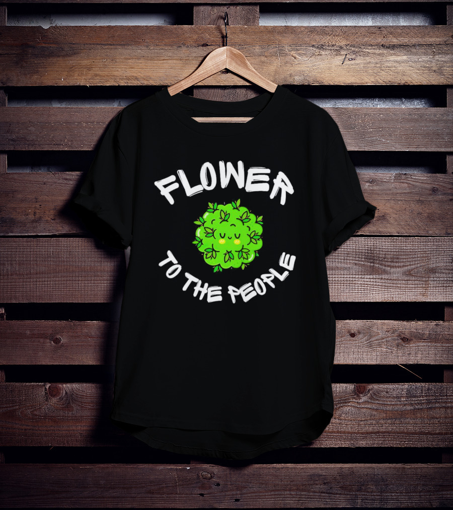 FLOWER TO THE PEOPLE Cute Green Plant With Smiling Face And Leafy Hair T-Shirt