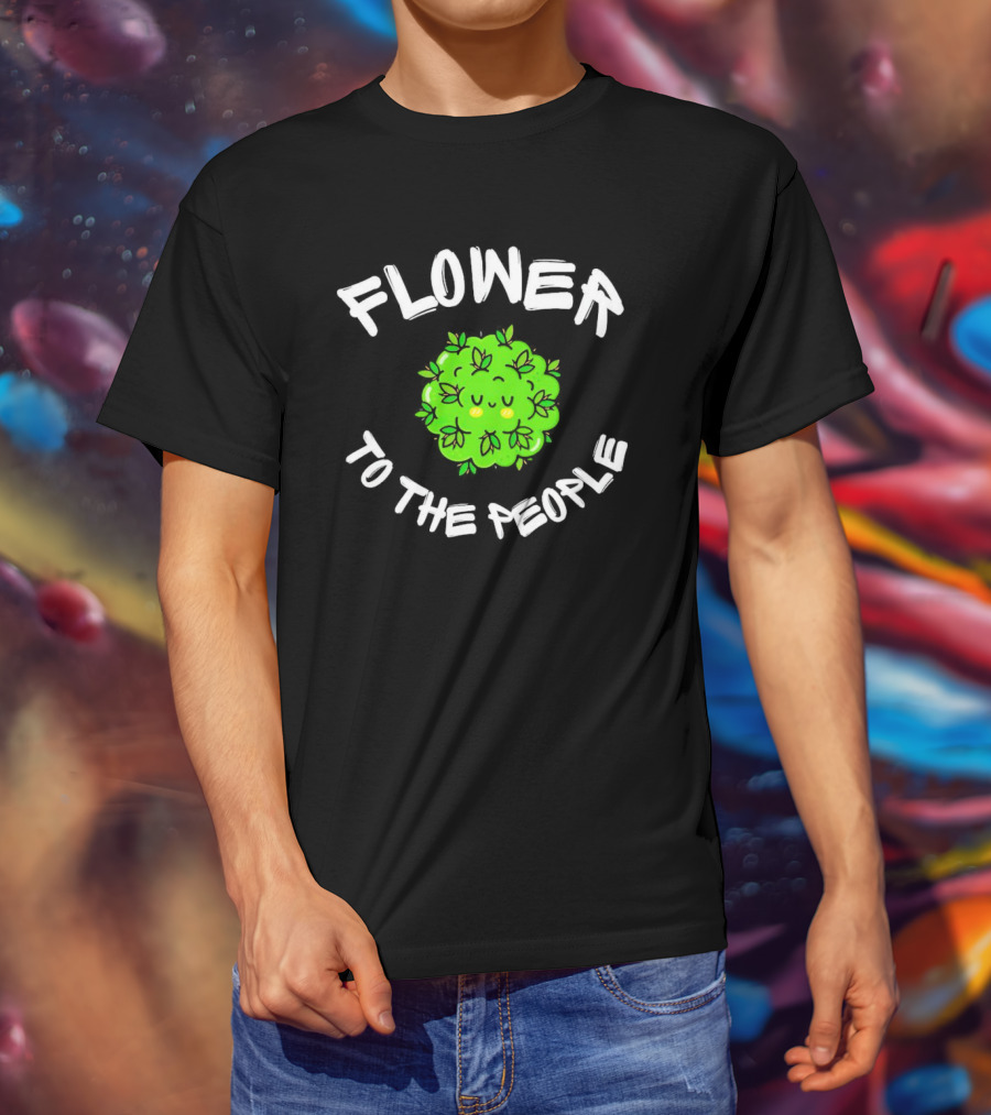 FLOWER TO THE PEOPLE Cute Green Plant With Smiling Face And Leafy Hair T-Shirt