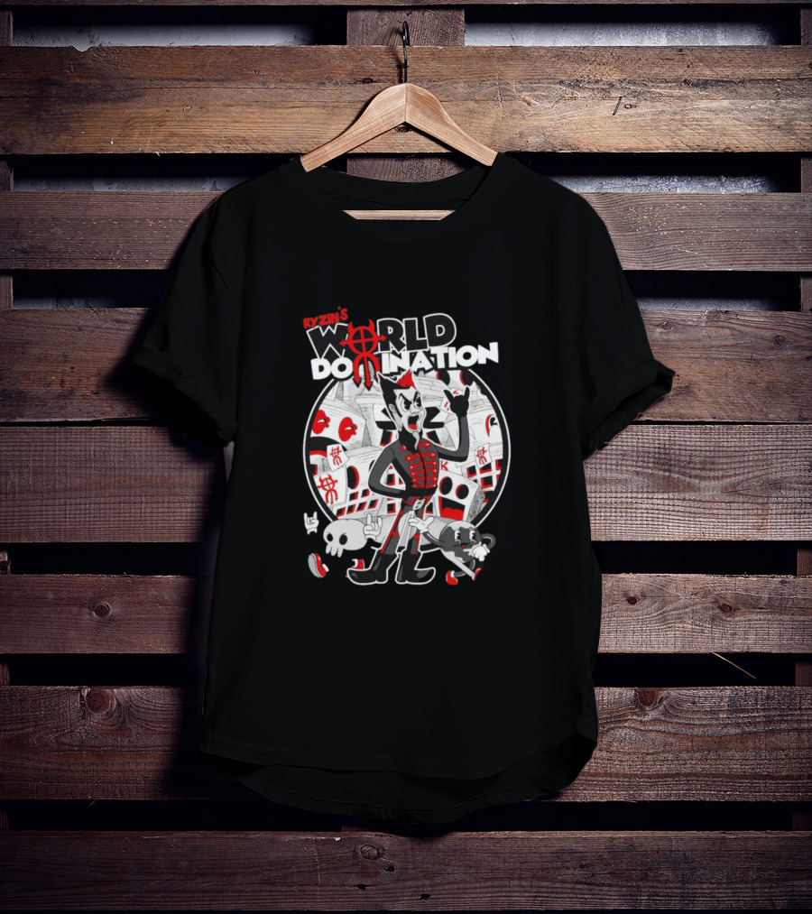 Ryzin's World Domination Cartoon Character Red And Black Motif T-Shirt