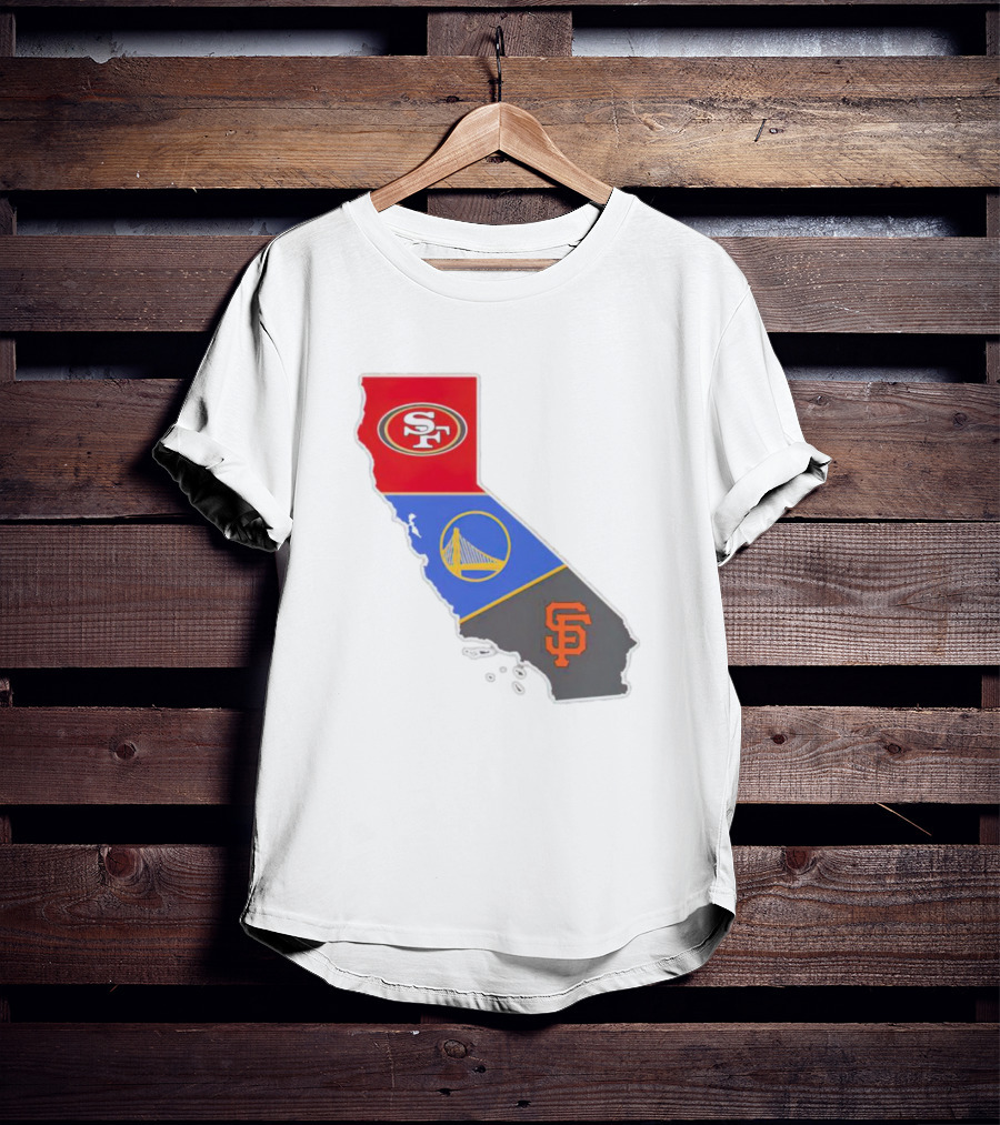 San Francisco 49ers Warriors Giants California Map T-Shirt