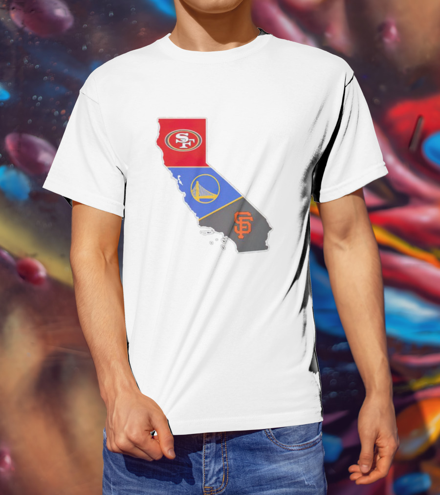 San Francisco 49ers Warriors Giants California Map T-Shirt