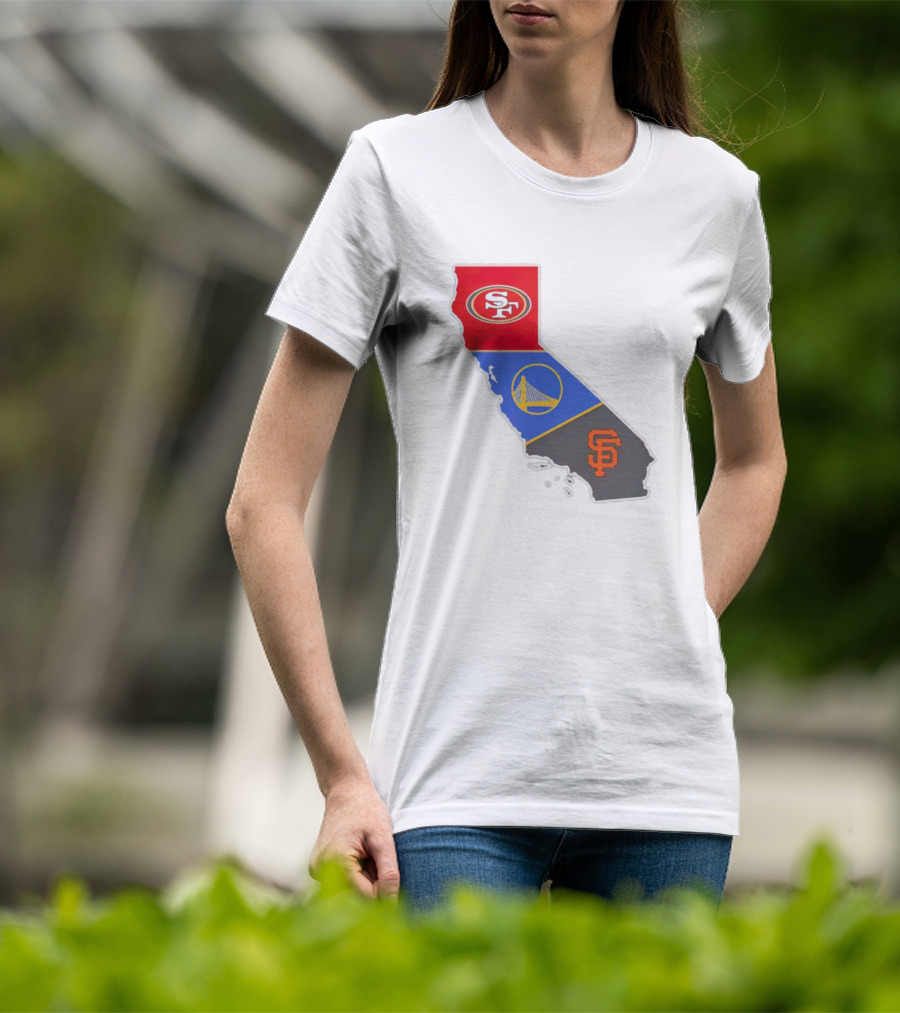 San Francisco 49ers Warriors Giants California Map T-Shirt