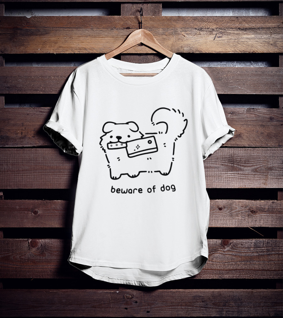 Beware Of Dog Cute Puppy Holding Chew Toy T-Shirt