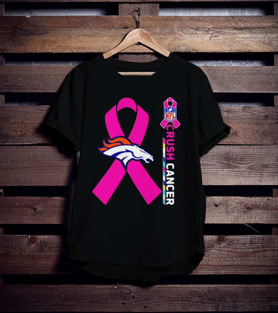 Denver Broncos NFL Pink Ribbon Crush Cancer Campaign T-Shirt