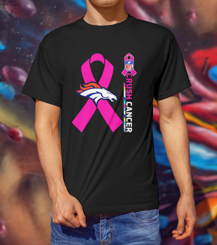 Denver Broncos NFL Pink Ribbon Crush Cancer Campaign T-Shirt