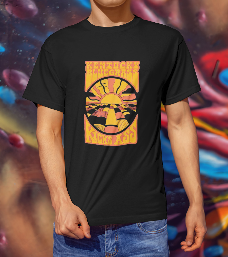 Kentucky Bluegrass Kicks Ass Retro Sunset Fields T-Shirt