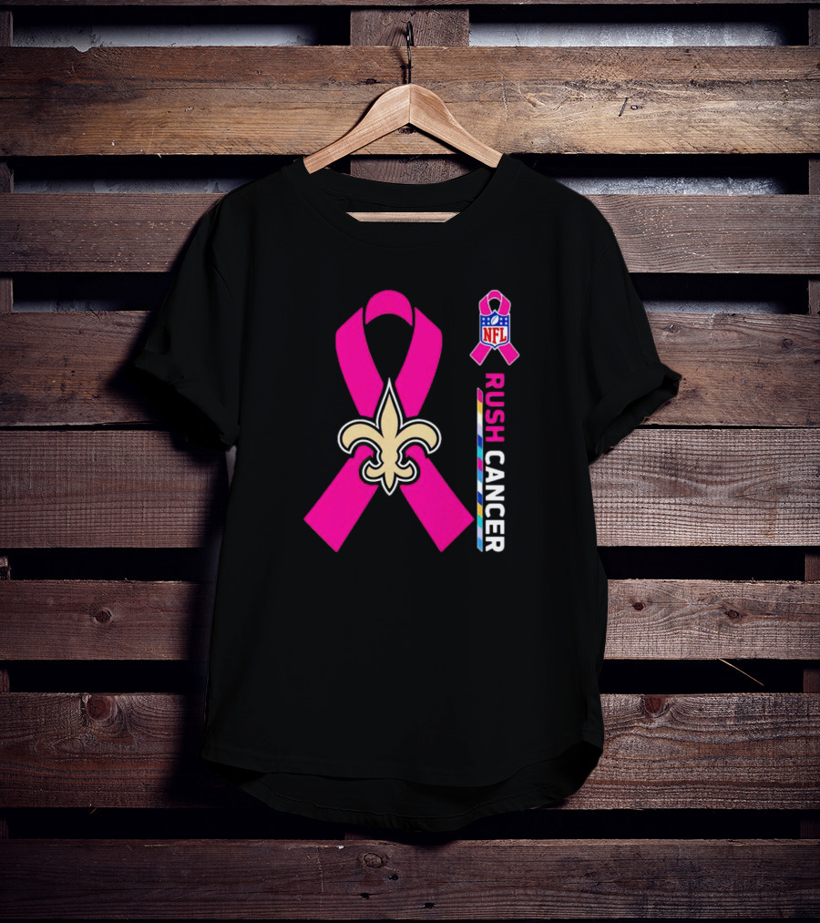 New Orleans Saints NFL Rush Cancer Awareness Pink Ribbon Fleur-de-lis T-Shirt