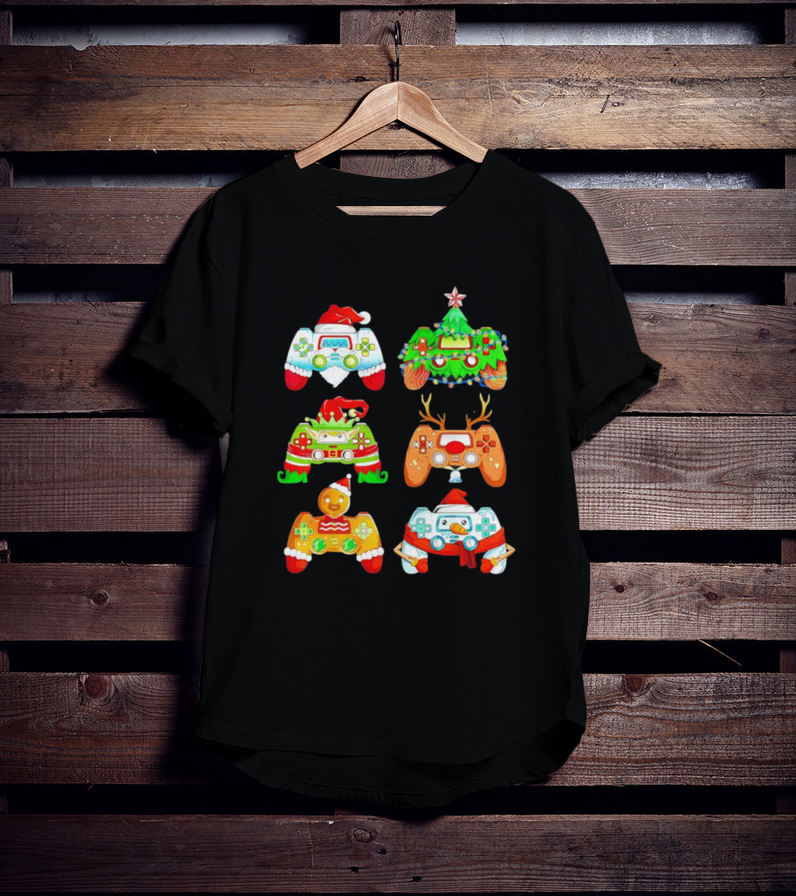Christmas Santa Elf Snowman Reindeer Gaming Controllers Holiday T-Shirt