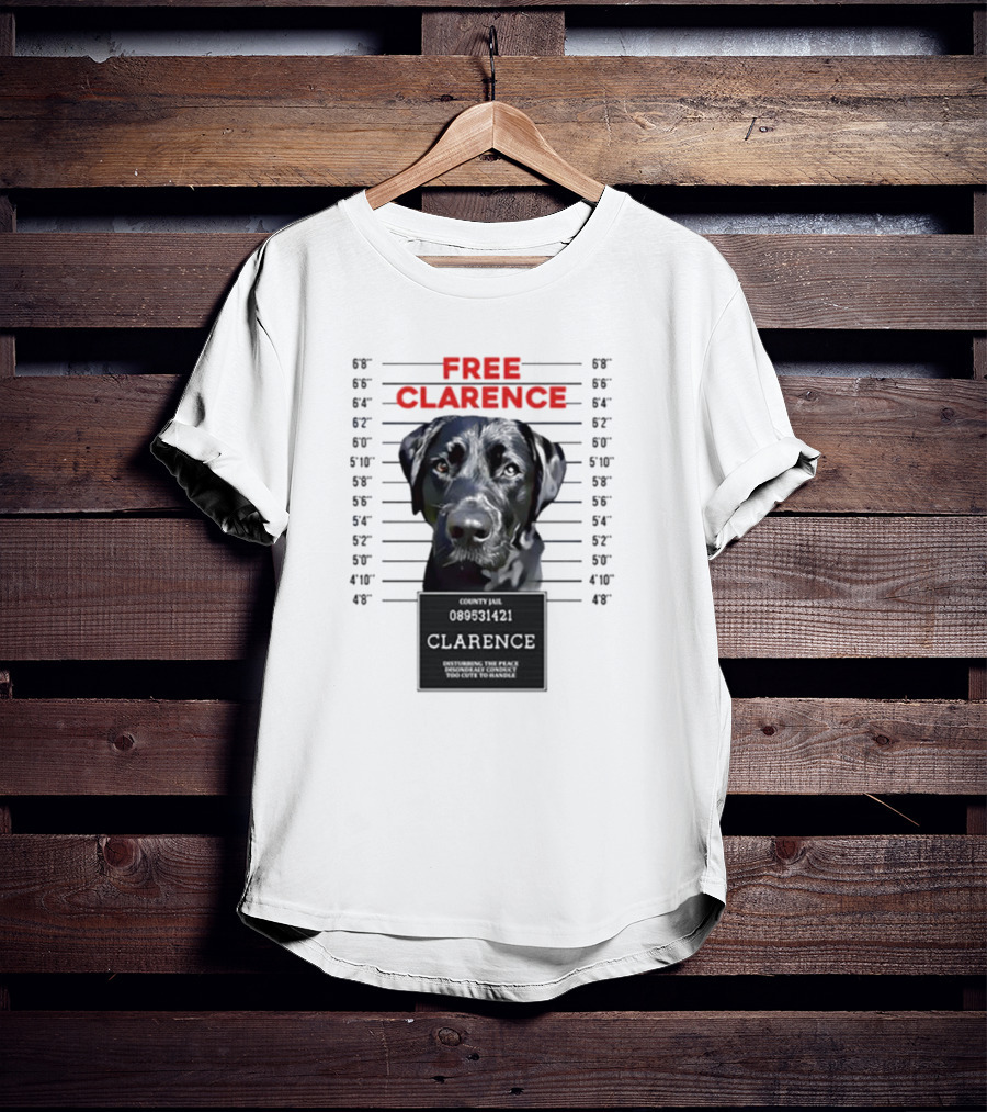 Jimmy And Clarence Free Clarence Mugshot Dog Lineup T-Shirt