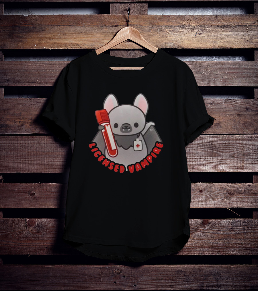 Licensed Vampire Bat Holding Blood Sample Tube T-Shirt