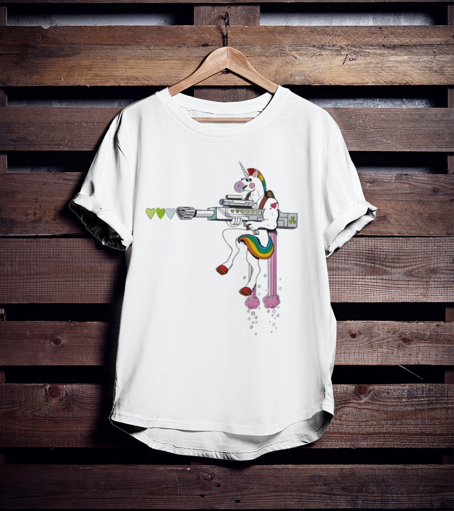 Unicorn Sniper With Rainbow Mane And Sniper Rifle T-Shirt