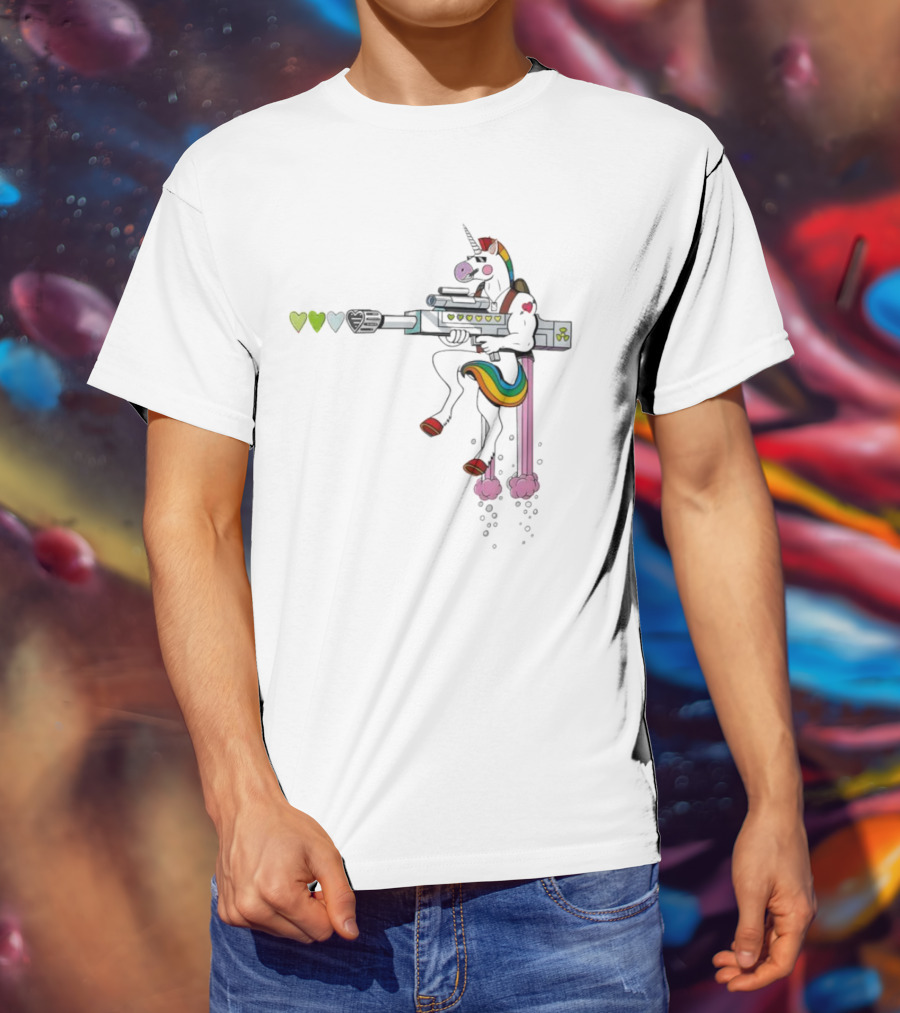 Unicorn Sniper With Rainbow Mane And Sniper Rifle T-Shirt