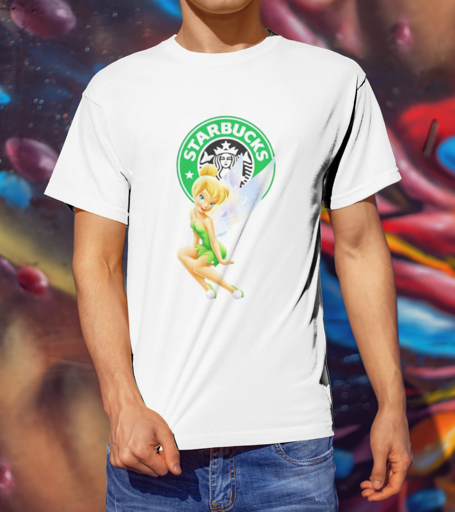Starbucks Coffee Logo Featuring Tinker Bell Character T-Shirt
