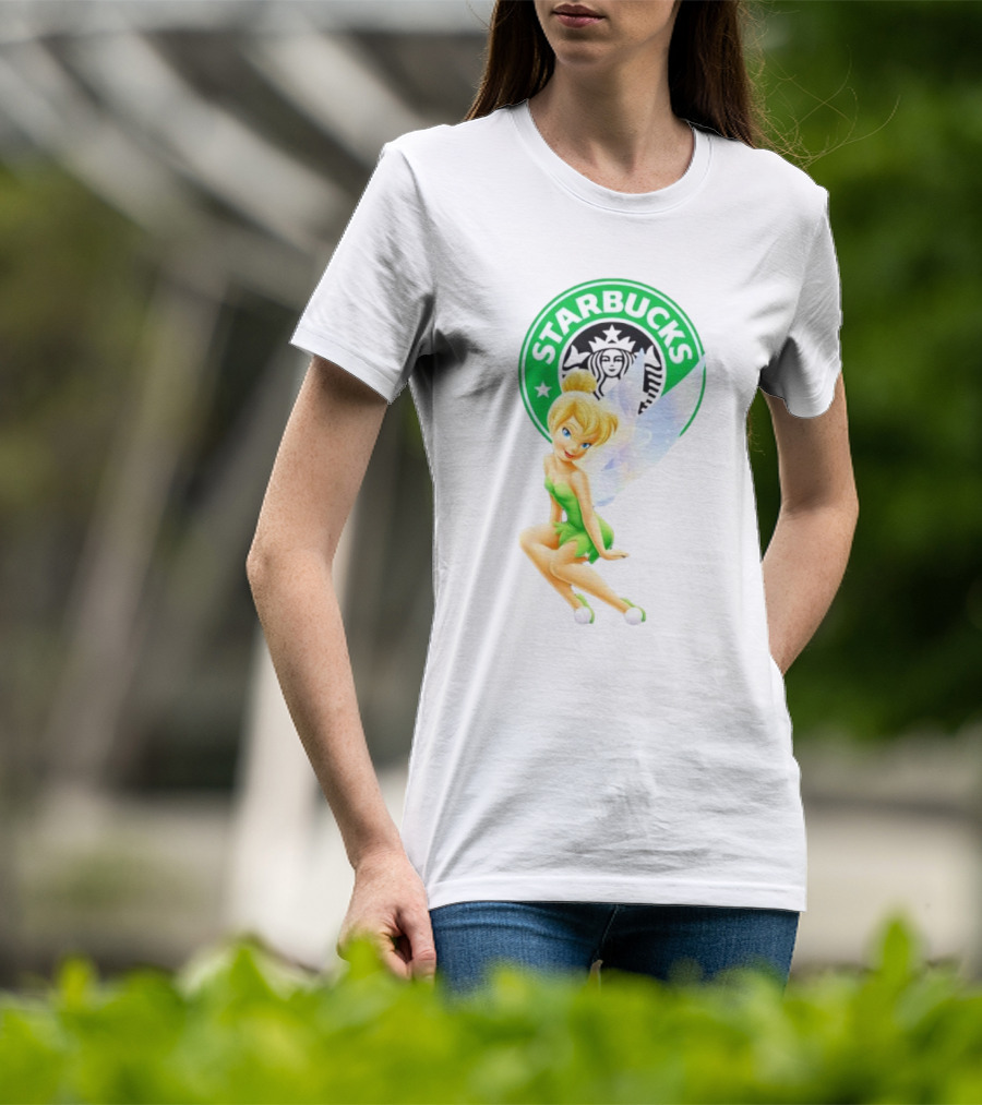 Starbucks Coffee Logo Featuring Tinker Bell Character T-Shirt