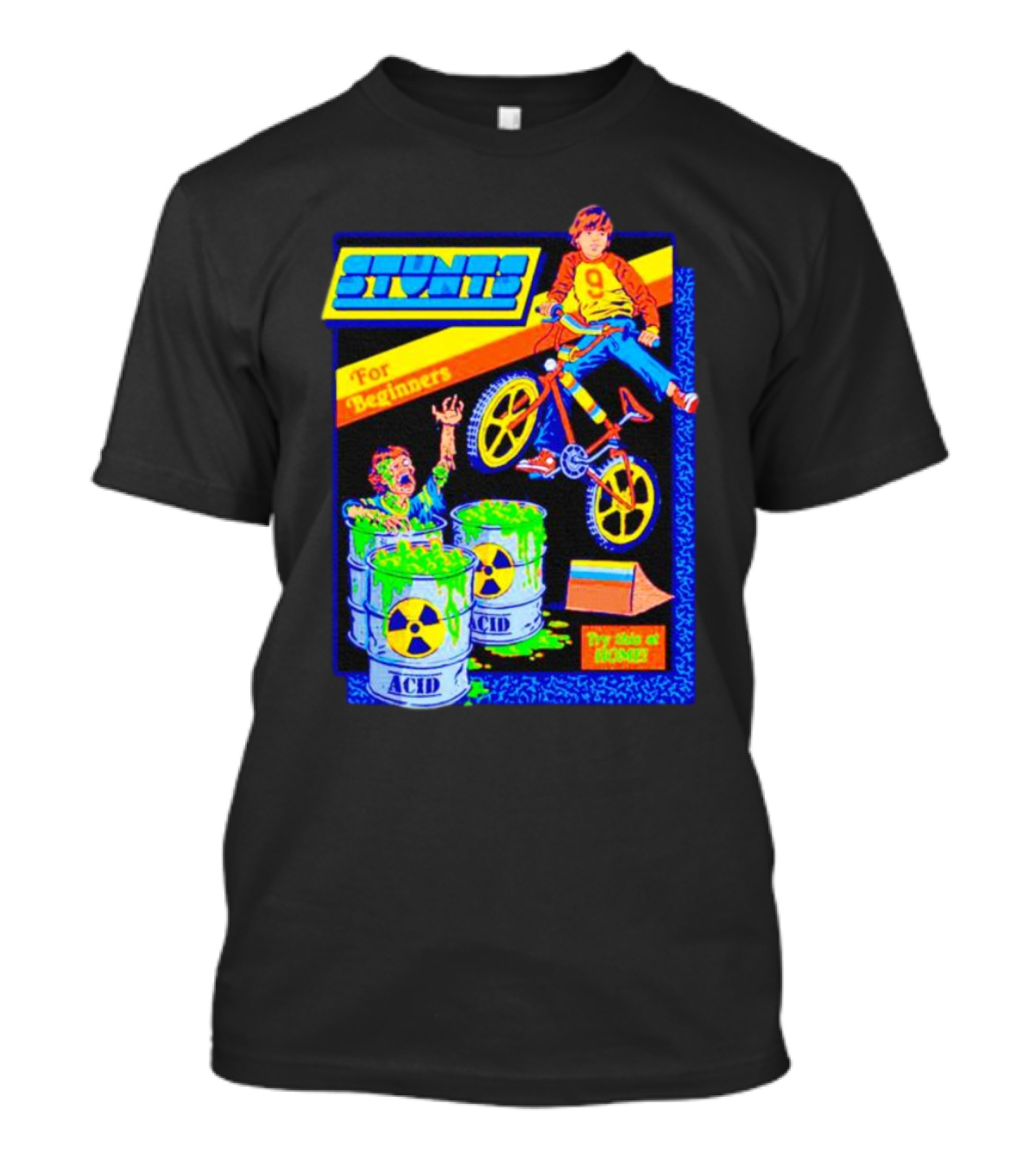 Stunts For Beginners Try This At Home Bright BMX Acid Challenge T-Shirt
