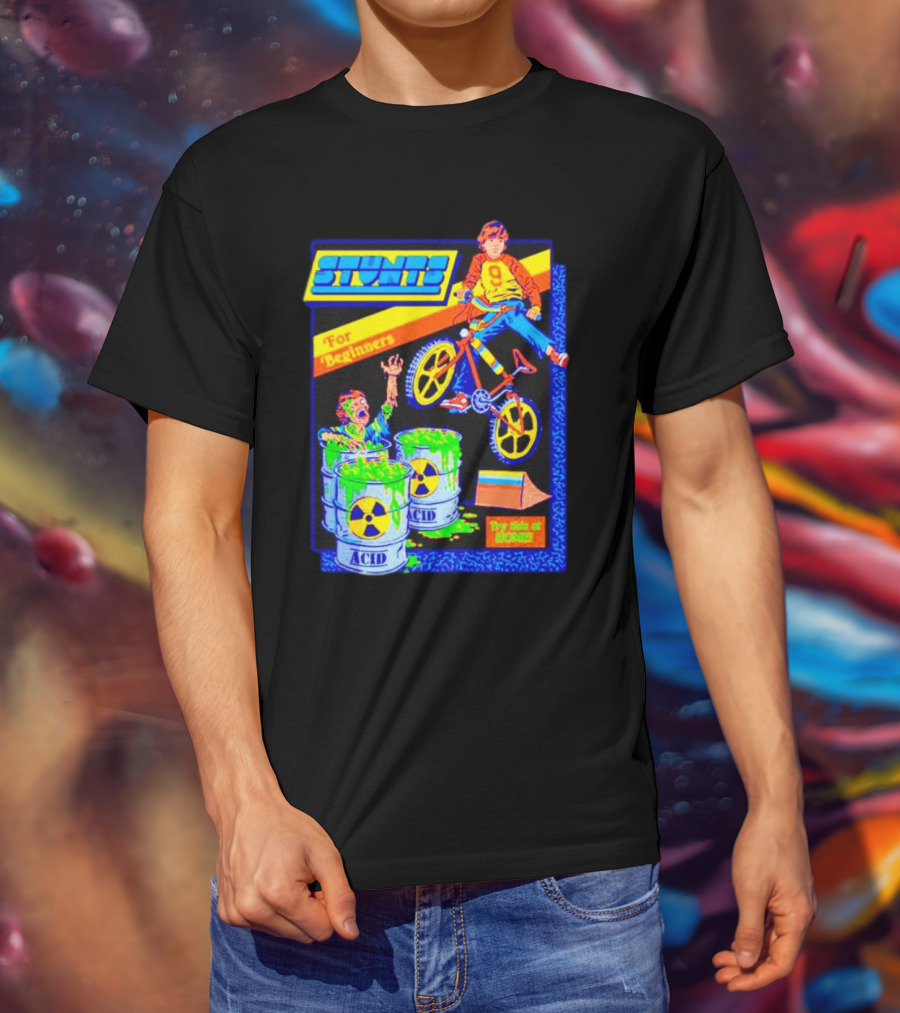 Stunts For Beginners Try This At Home Bright BMX Acid Challenge T-Shirt