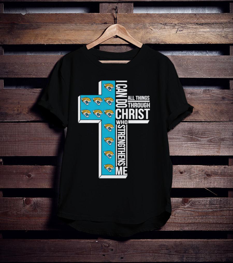Jacksonville Jaguars Faithful Strength In Christ Cross With Team T-Shirt