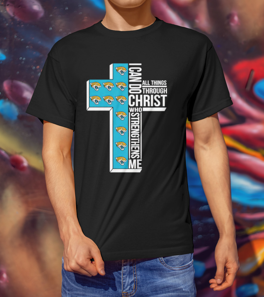 Jacksonville Jaguars Faithful Strength In Christ Cross With Team T-Shirt