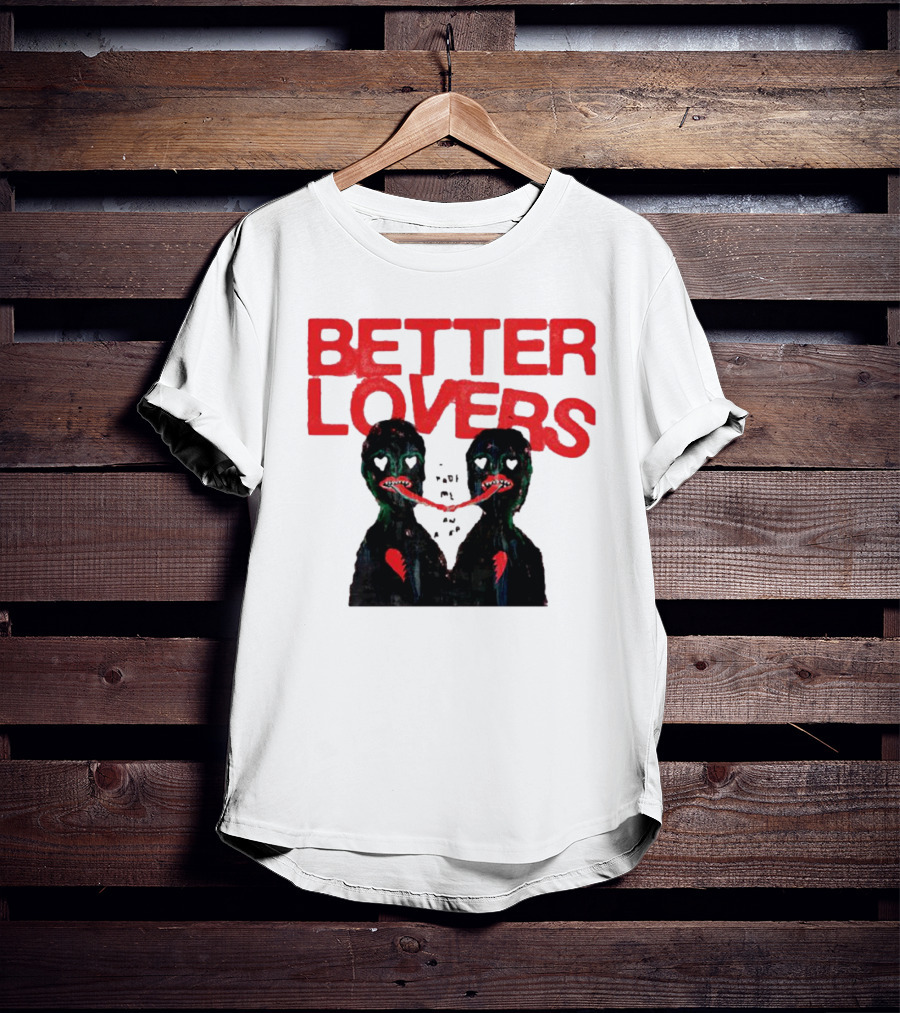Better Lovers Distorted Figures With Textured Red Letters T-Shirt