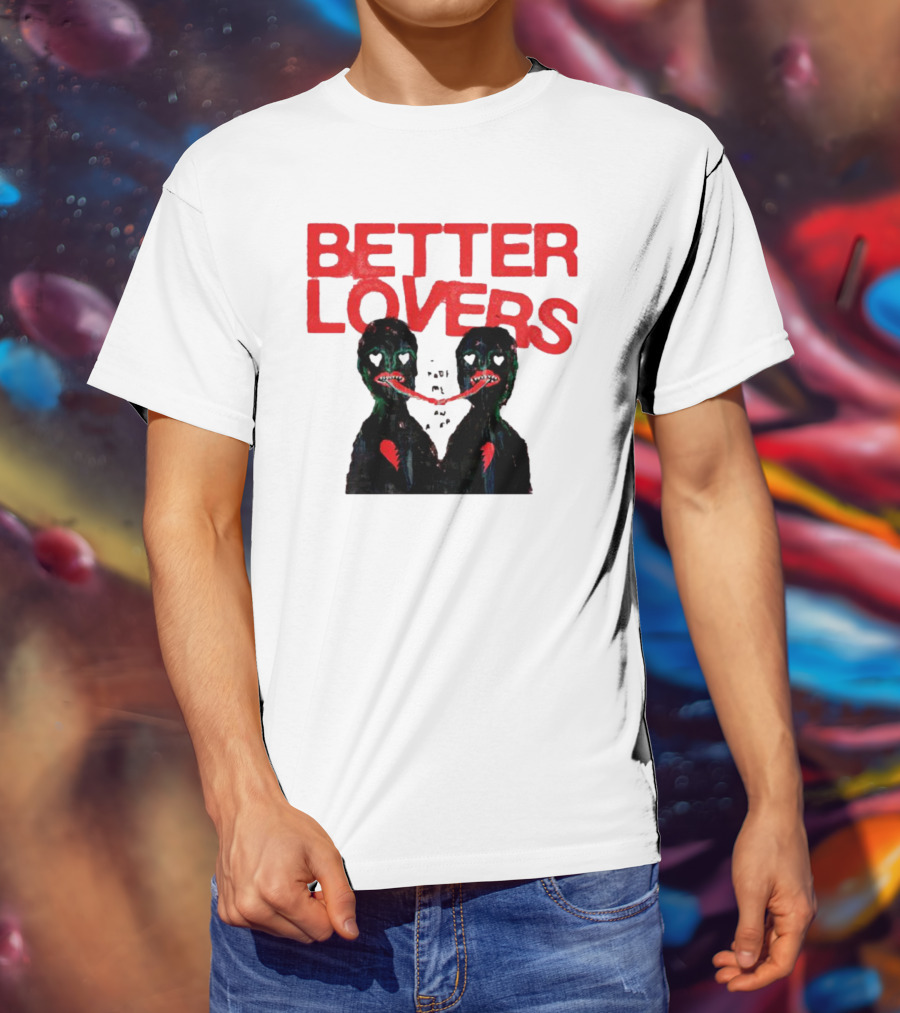 Better Lovers Distorted Figures With Textured Red Letters T-Shirt