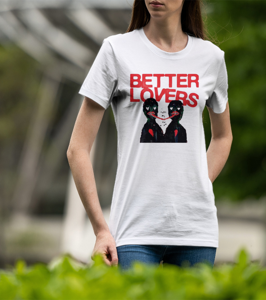 Better Lovers Distorted Figures With Textured Red Letters T-Shirt