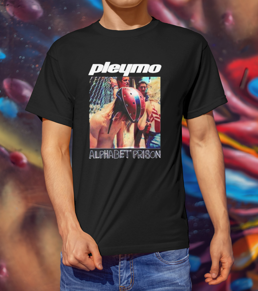 Pleymo Alphabet Prison Helmeted Figure By Fence T-Shirt