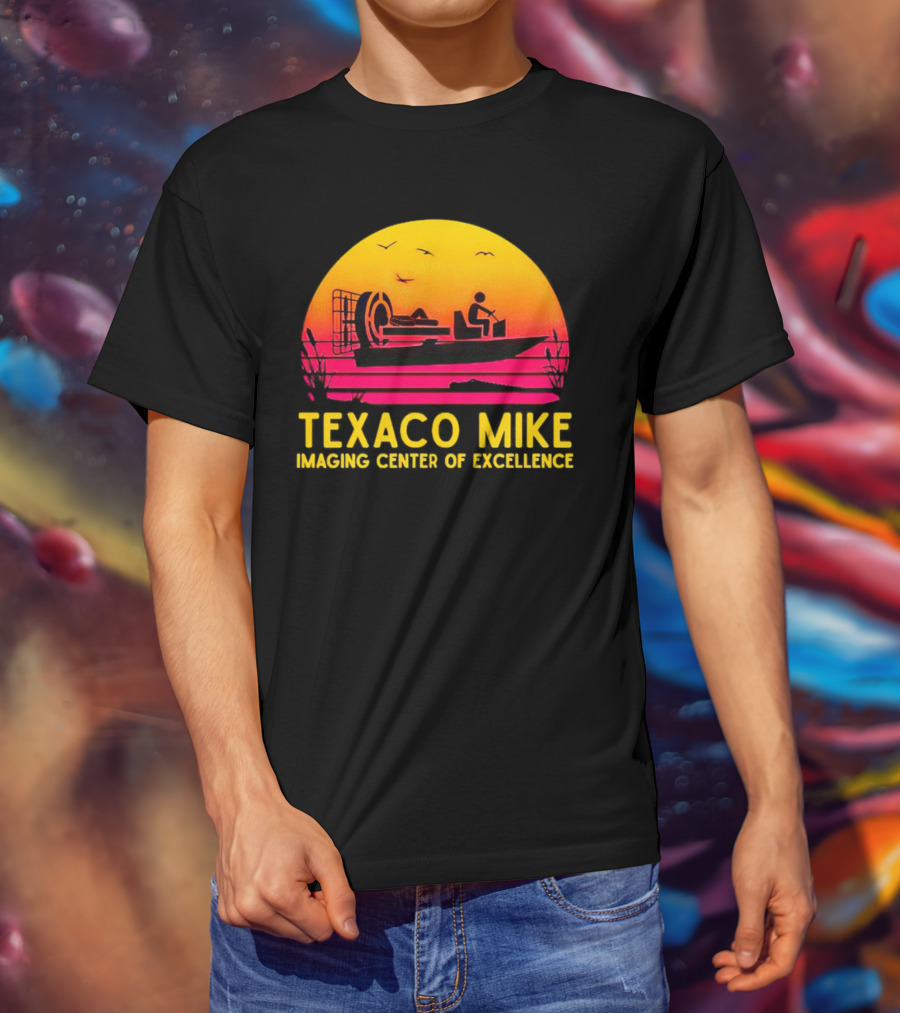 Texaco Mike Imaging Center Of Excellence Airboat Sunset Scene T-Shirt