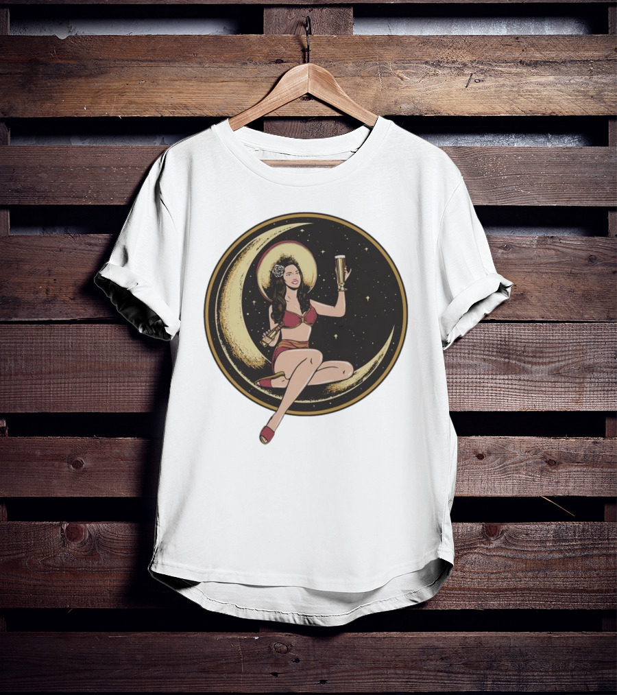 Moon Lady With Beer In Red Bikini Sitting On Crescent T-Shirt