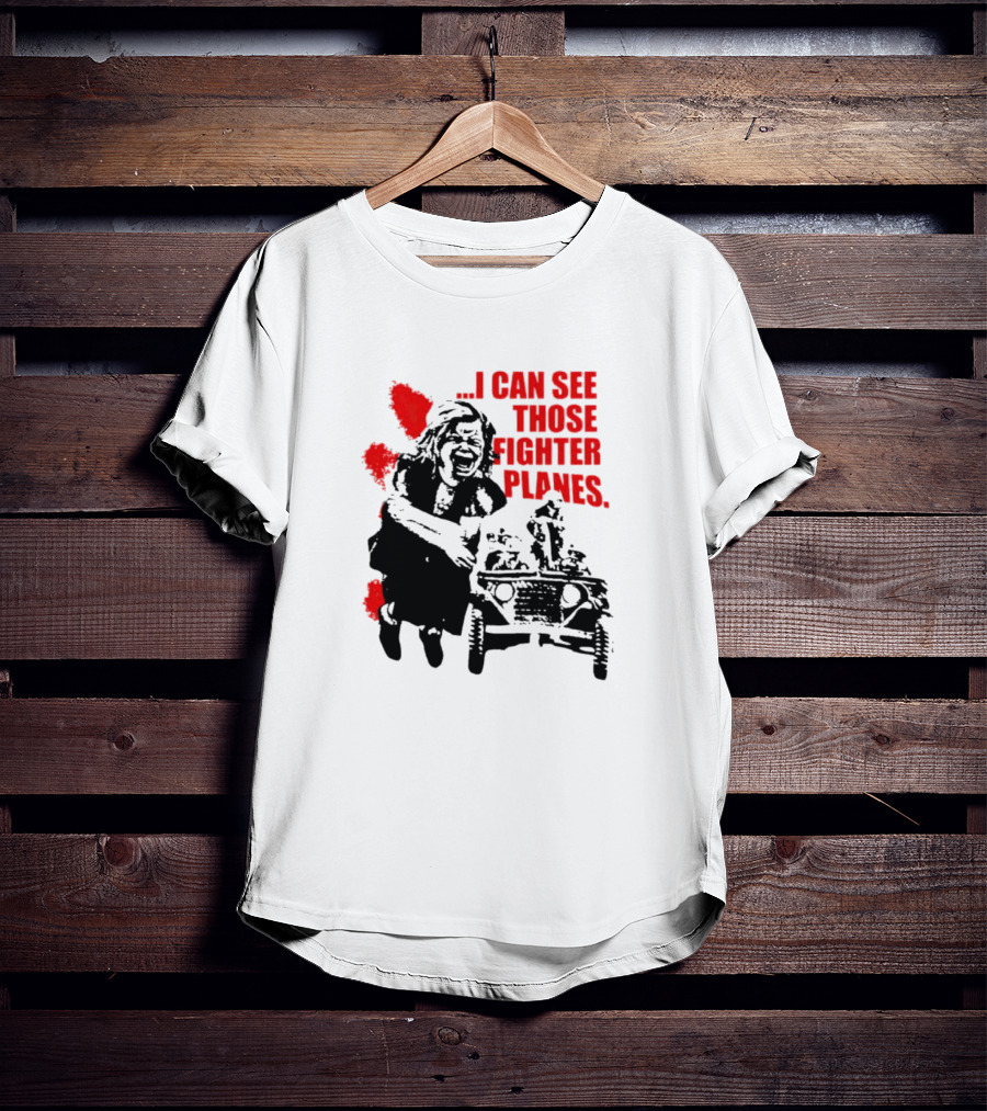 I Can See Those Fighter Planes Red Graffiti Style Jeep Rider T-Shirt