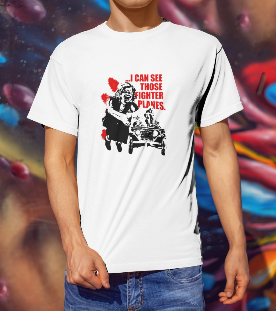 I Can See Those Fighter Planes Red Graffiti Style Jeep Rider T-Shirt