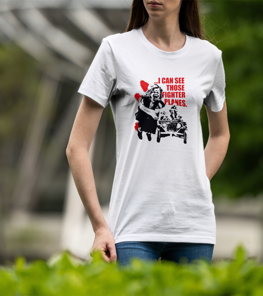 I Can See Those Fighter Planes Red Graffiti Style Jeep Rider T-Shirt