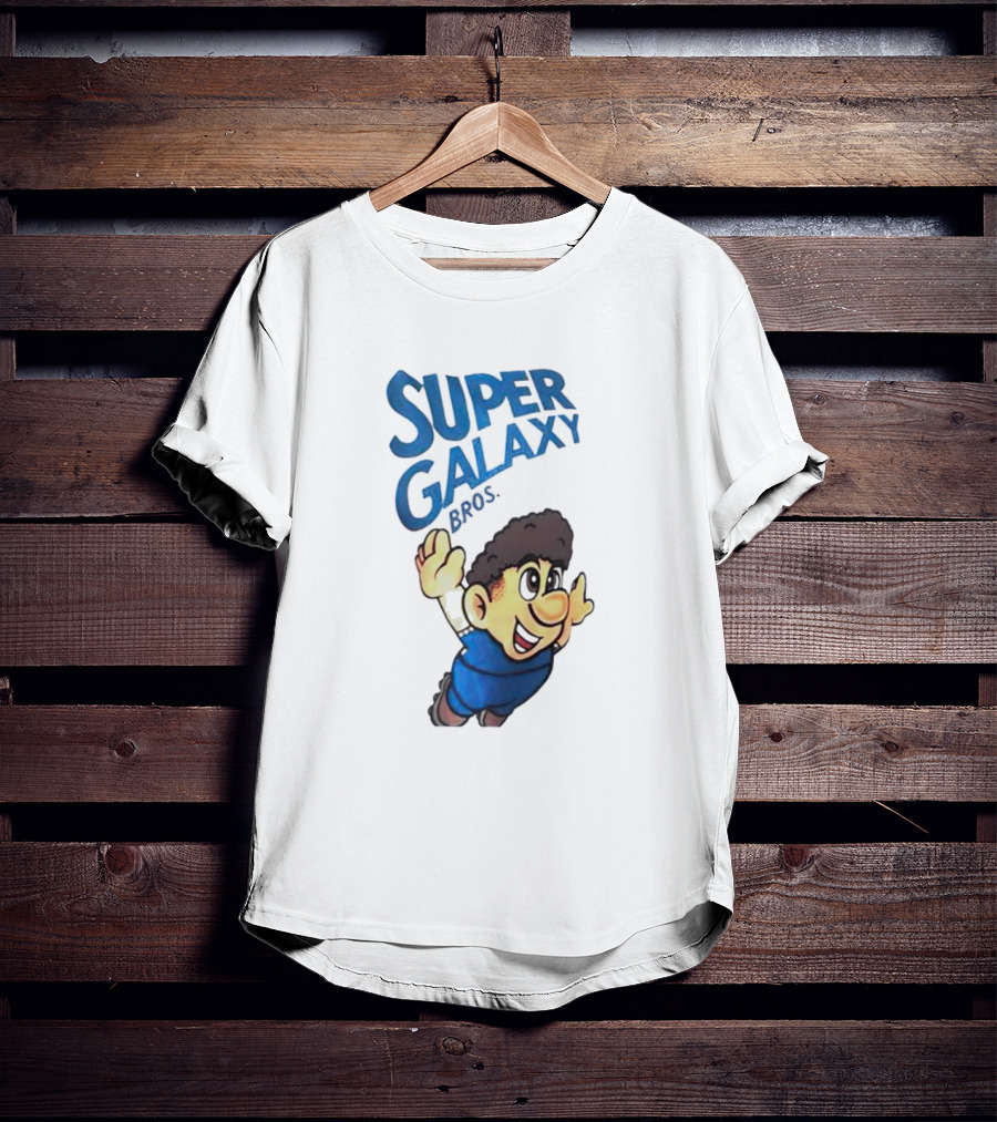 Super Galaxy Bros Flying Character In Blue T-Shirt