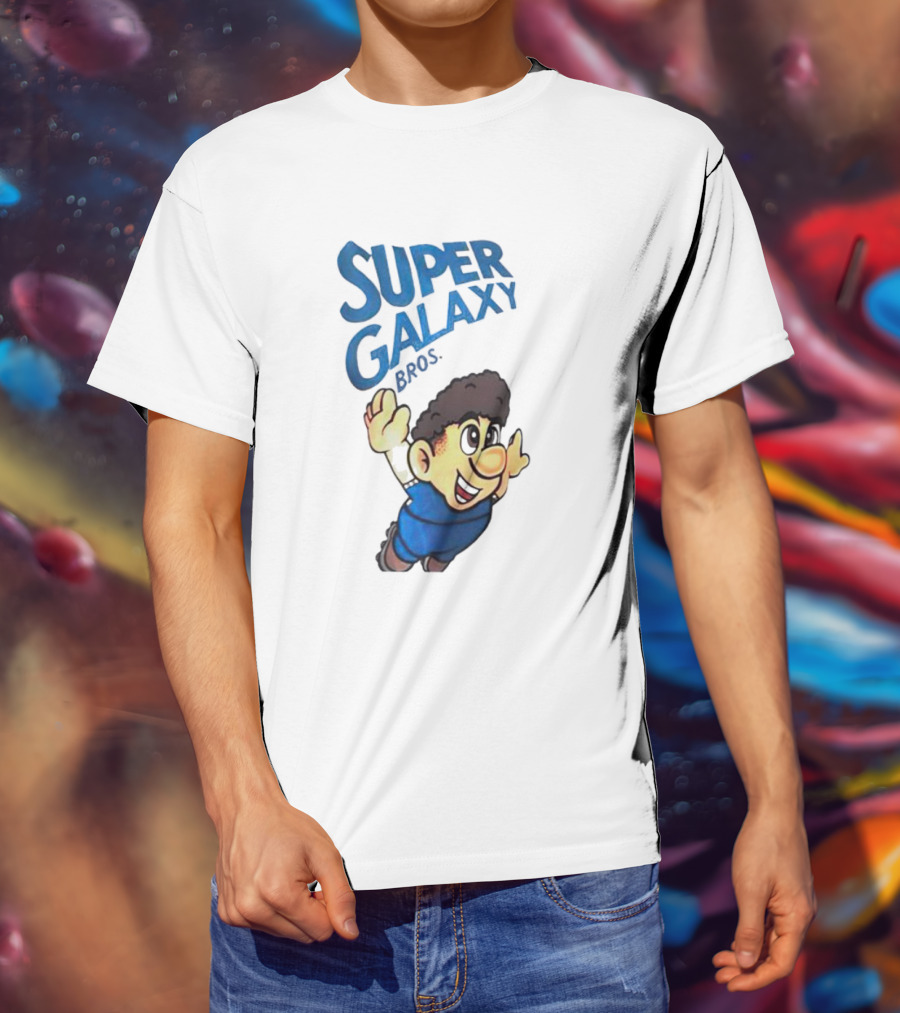 Super Galaxy Bros Flying Character In Blue T-Shirt