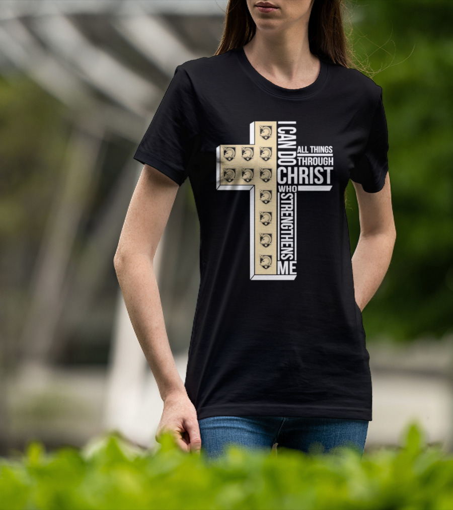 Black Knights I Can Do All Things Through Christ Who Strengthens Me Cross T-Shirt