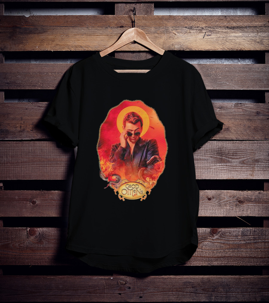Good Omens Crowley With Flames And Serpent Halo T-Shirt